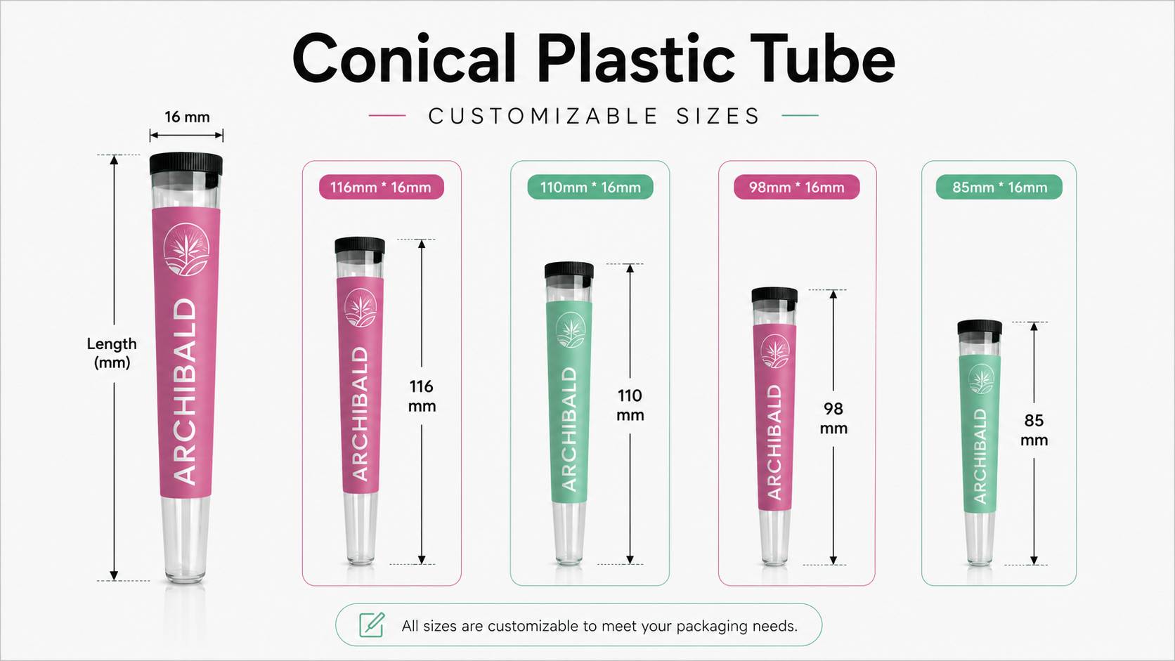 transparent plastic pre-roll cone tube 85mm